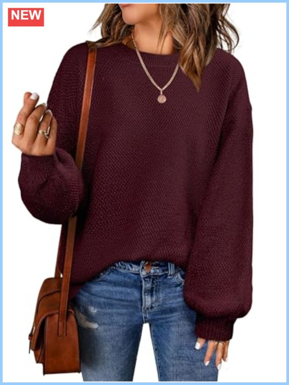 Oversized Chunky Knit Pullover Sweater Crew Neck Long Sleeve